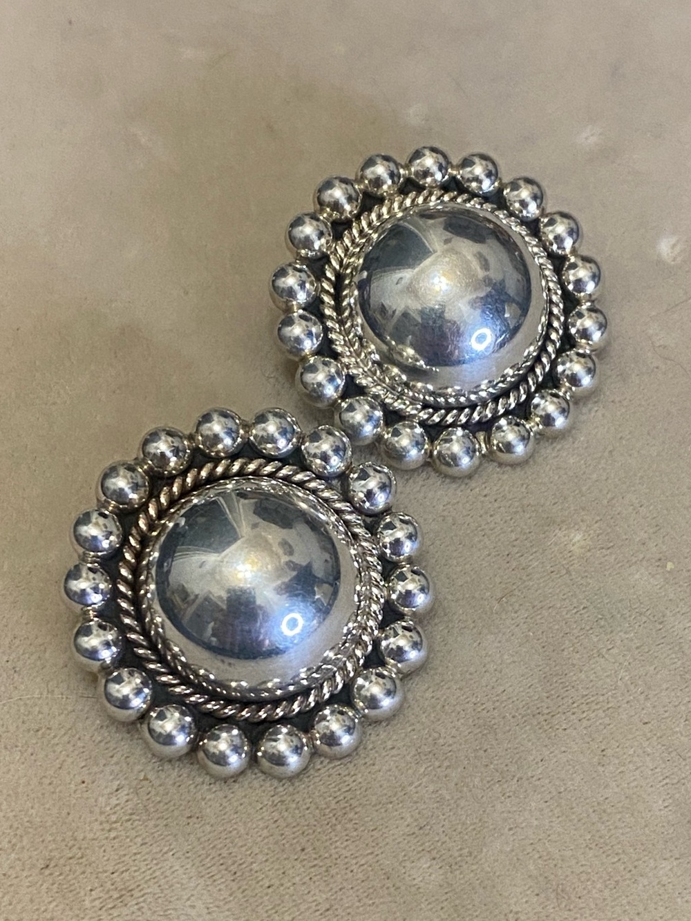 Vintage Sterling Silver Round Clip-on Earrings 925 Mexico